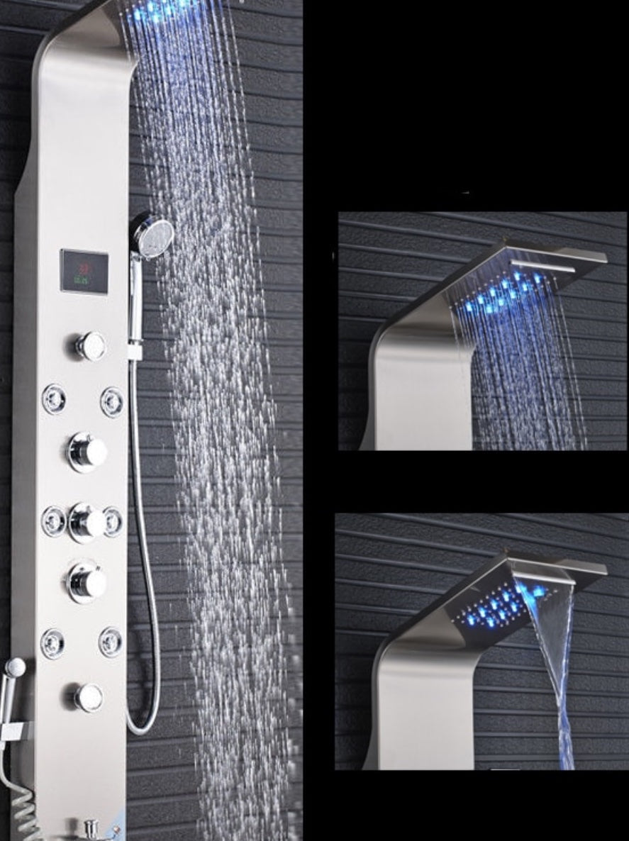 Douchepaneel Opbouwdouche VoordeelPaleis® Sora Douchepaneel met hand- en voetendouche LCD Premium rvs brushed
