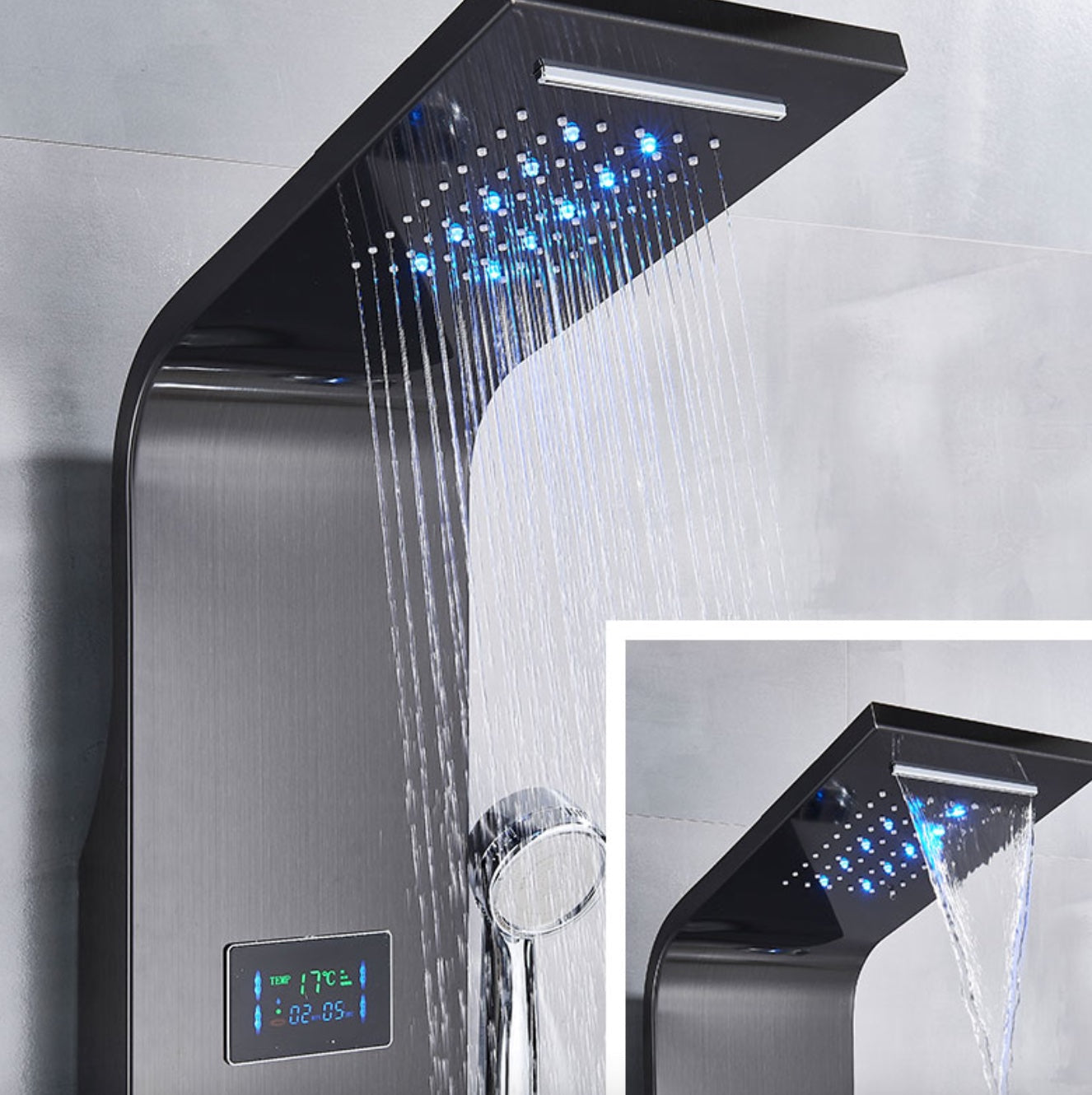 Douchepaneel Wellnessdouche VoordeelPaleis - Noir met hand- en voetendouche LCD Premium mat zwart