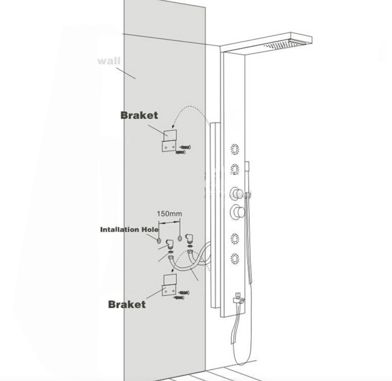 Douchepaneel Opbouwdouche VoordeelPaleis® Sora Douchepaneel met hand- en voetendouche LCD Premium rvs brushed