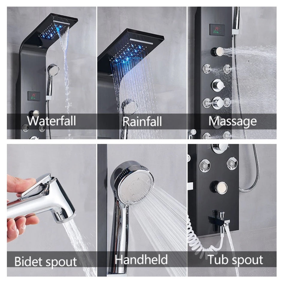 Douchepaneel Wellnessdouche VoordeelPaleis - Noir met hand- en voetendouche LCD Premium mat zwart