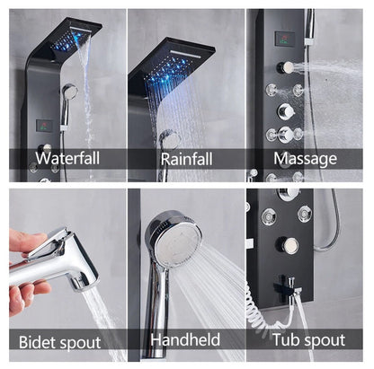 Douchepaneel Wellnessdouche VoordeelPaleis - Noir met hand- en voetendouche LCD Premium mat zwart