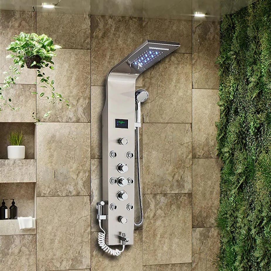 Douchepaneel Opbouwdouche VoordeelPaleis® Sora Douchepaneel met hand- en voetendouche LCD Premium rvs brushed