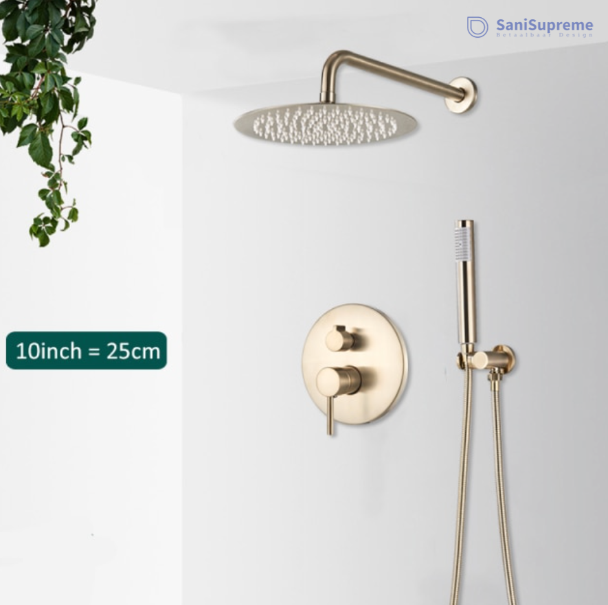 SaniSupreme® Doucheset Yosemite 25 cm. regendouche rond 2-weg goud brushed