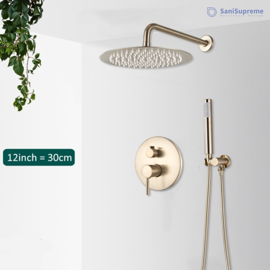 VoordeelPaleis® Doucheset Yosemite 40 cm. regendouche rond 2-weg goud brushed