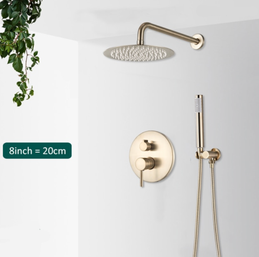 VoordeelPaleis® Doucheset Yosemite 20 cm. regendouche rond 2-weg goud brushed