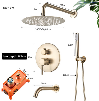 VoordeelPaleis® Doucheset Yosemite 40 cm. regendouche rond 2-weg goud brushed