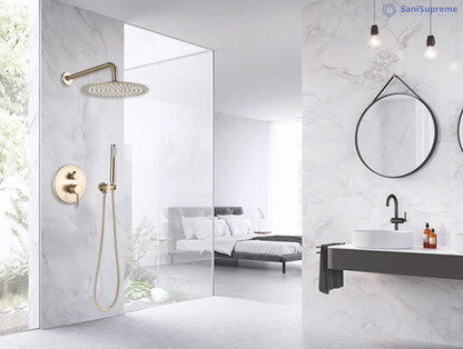 VoordeelPaleis® Doucheset Yosemite 40 cm. regendouche rond 2-weg goud brushed