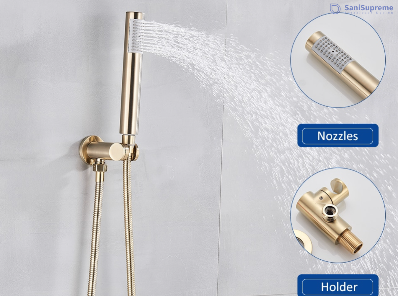 VoordeelPaleis® Doucheset Yosemite 40 cm. regendouche rond 2-weg goud brushed
