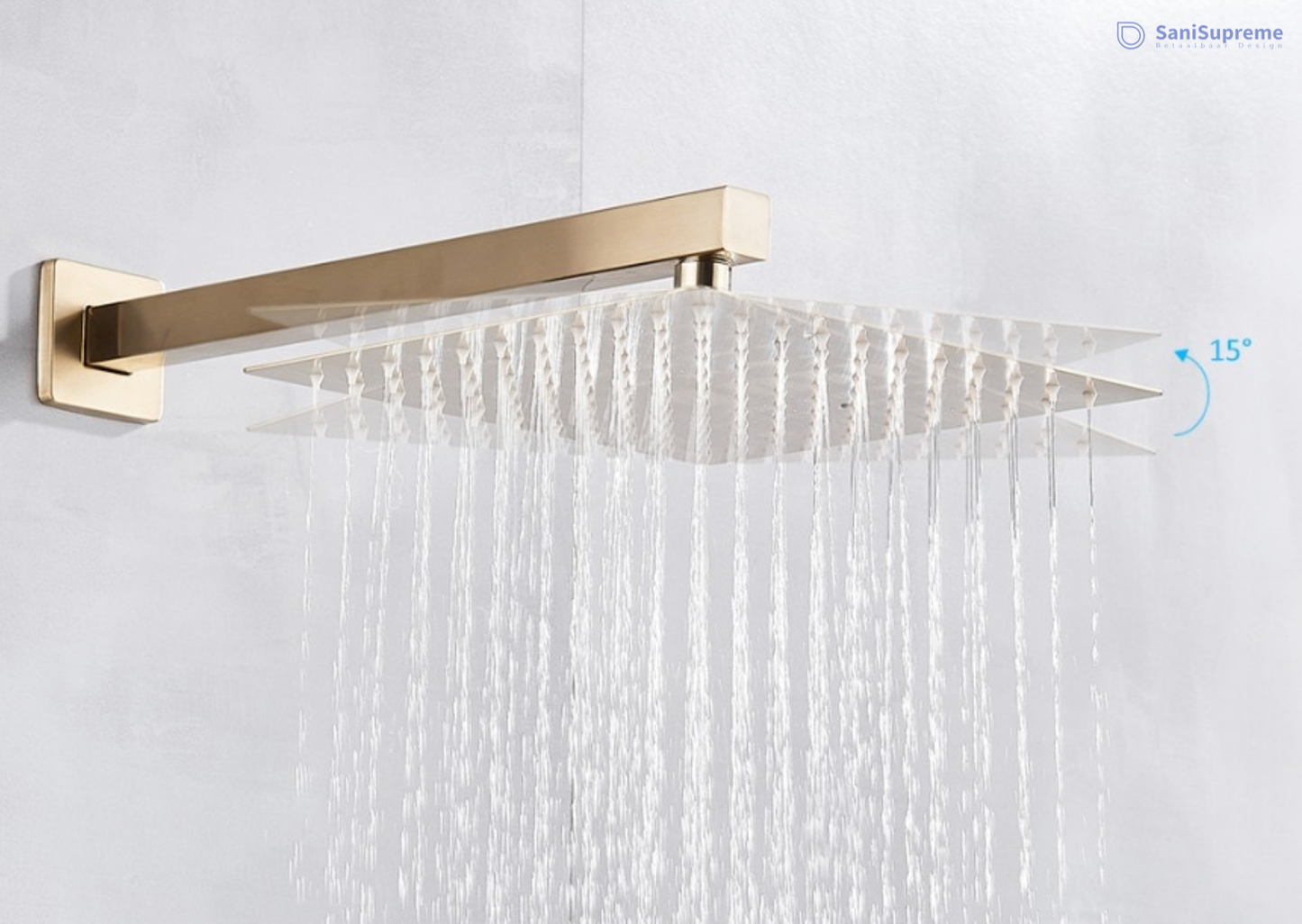 VoordeelPaleis® Doucheset Vienna 16 inch 40x40 cm regendouche vierkant 2-weg goud brushed