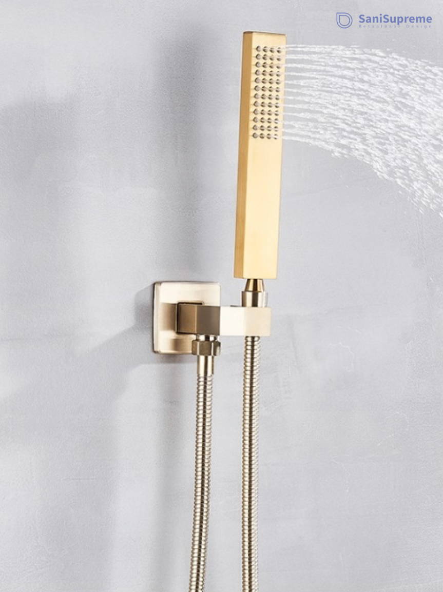 VoordeelPaleis® Doucheset Vienna 16 inch 40x40 cm regendouche vierkant 2-weg goud brushed