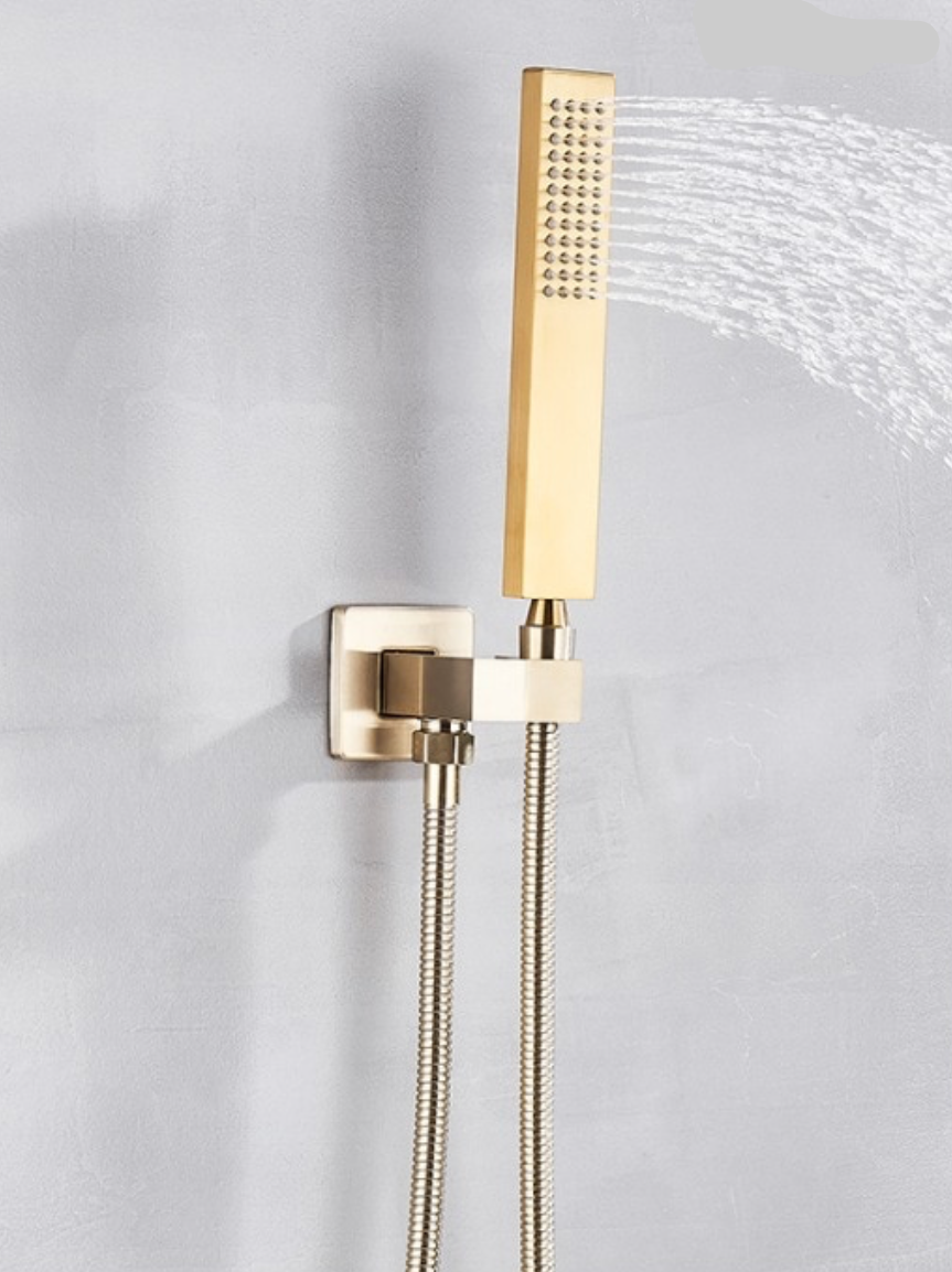 VoordeelPaleis® Doucheset Vienna 12 inch 30x30 cm. regendouche vierkant 2-weg goud brushed