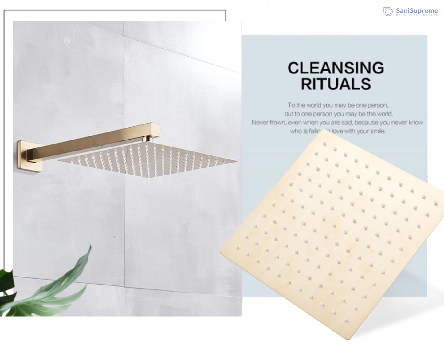 VoordeelPaleis® Doucheset Vienna 16 inch 40x40 cm regendouche vierkant 2-weg goud brushed
