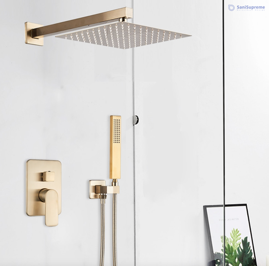 VoordeelPaleis® Doucheset Vienna 10 inch regendouche vierkant 2-weg goud brushed