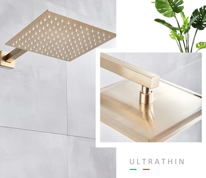 VoordeelPaleis® Doucheset Vienna 12 inch 30x30 cm. regendouche vierkant 2-weg goud brushed