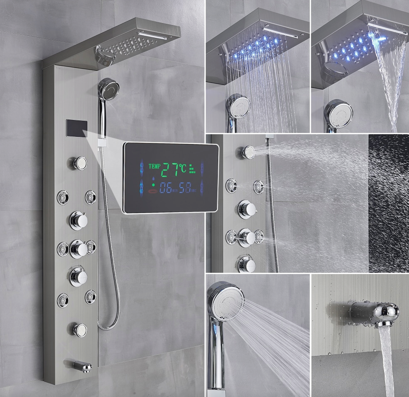 Douchepaneel Opbouwdouche VoordeelPaleis - Urion LCD Premium brushed