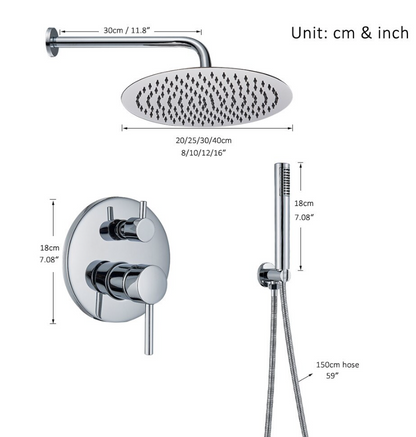 VoordeelPaleis® Lima inbouw doucheset | handdouche|mengkraan|regendouche (12 inch) | rond |Chroom 2 weg