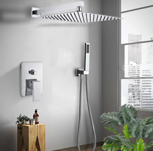 VoordeelPaleis® Doucheset Lugano Premium handdouche mengkraan regendouche vierkant 25 cm. Chroom inbouw 2 weg