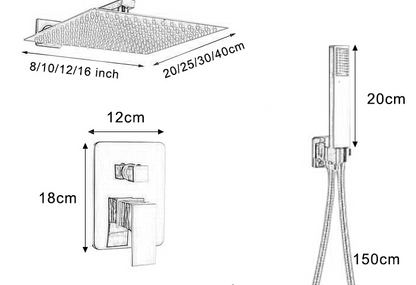 VoordeelPaleis® Doucheset Lugano Premium handdouche mengkraan regendouche vierkant 25 cm. Chroom inbouw 2 weg