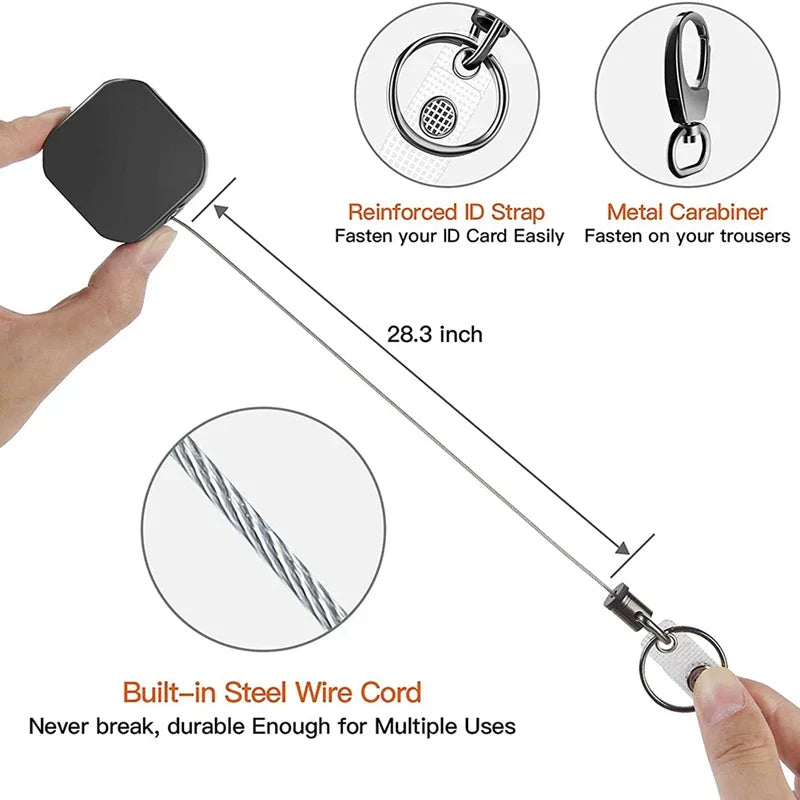 Metalen Uittrekbare Karabiner Sleutelhanger met Stalen Koord – Veiligheidsreel 71,8 cm