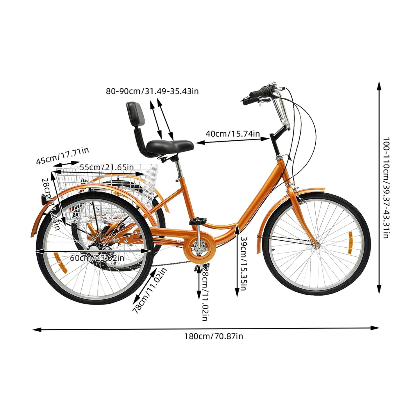 24 Inch Driewieler voor Volwassenen – 6 Versnellingen | Met Mand & Rugleuning | Comfortabel & Veilig