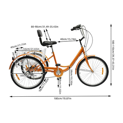 24 Inch Driewieler voor Volwassenen – 6 Versnellingen | Met Mand & Rugleuning | Comfortabel & Veilig