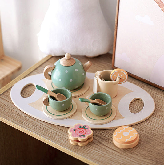Houten High Tea Set – Duurzaam Educatief Speelgoed, 15 Stuks, Veilig Voor Jonge Kinderen
