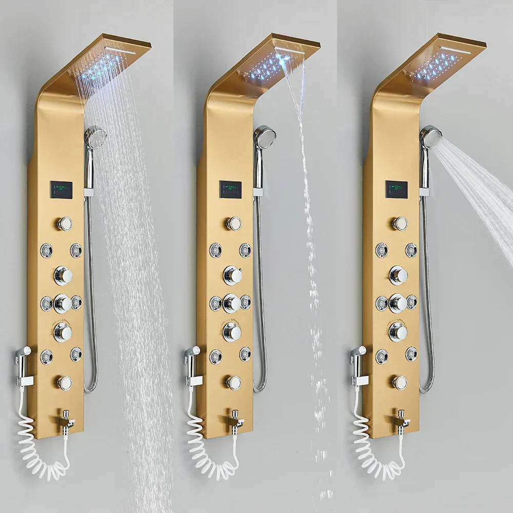 Luxe Douchepaneel Opbouwdouche VoordeelPaleis® Sanos LCD Goud brushed TK1