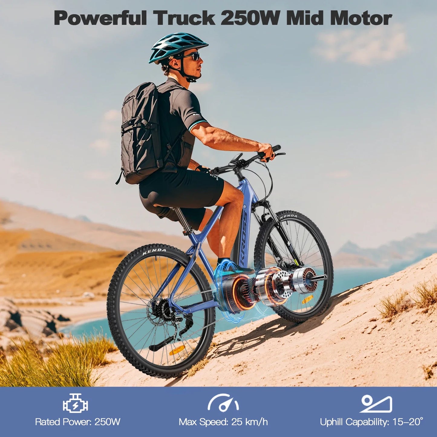 Elektrische Mountainbike 29" – 250W Middenmotor | 43.2V 10.4Ah Ingebouwde Batterij | Full Suspension | LCD Display
