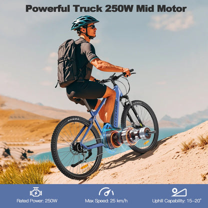 Elektrische Mountainbike 29" – 250W Middenmotor | 43.2V 10.4Ah Ingebouwde Batterij | Full Suspension | LCD Display