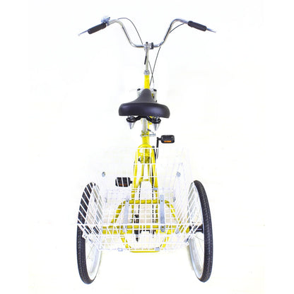 20 inch Opvouwbare Driewieler – Geel – Enkelvoudige Versnelling – 110kg Draagkracht – Met Mand & Bel – Voor Volwassenen & Senioren