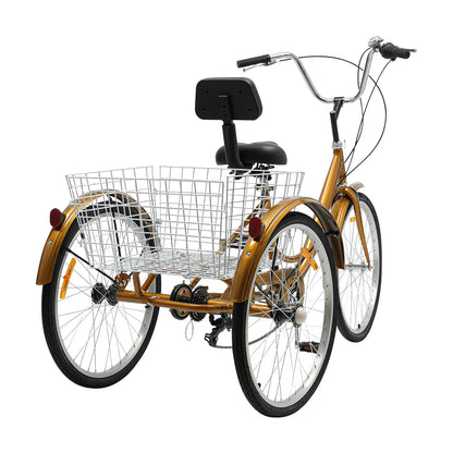 24 Inch Driewieler voor Volwassenen – 6 Versnellingen | Met Mand & Rugleuning | Comfortabel & Veilig