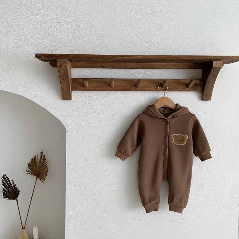 Baby Overall – Zachte Stof met Pluizig Berenontwerp en Capuchon – Ideaal voor Koudere Dagen