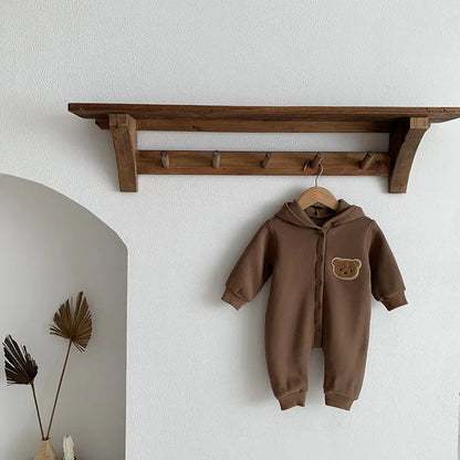 Baby Overall – Zachte Stof met Pluizig Berenontwerp en Capuchon – Ideaal voor Koudere Dagen