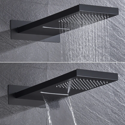 SaniSupreme® SmartPulse Wand Thermostatische Doucheset Biarritz 3 weg waterval met regendoucheplateau mat zwart