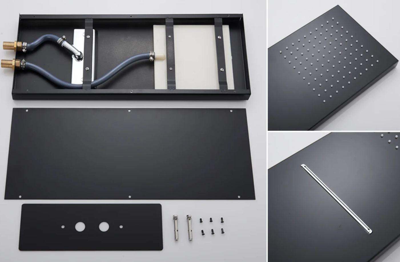 SaniSupreme® SmartPulse Wand Thermostatische Doucheset Biarritz 3 weg waterval met regendoucheplateau mat zwart