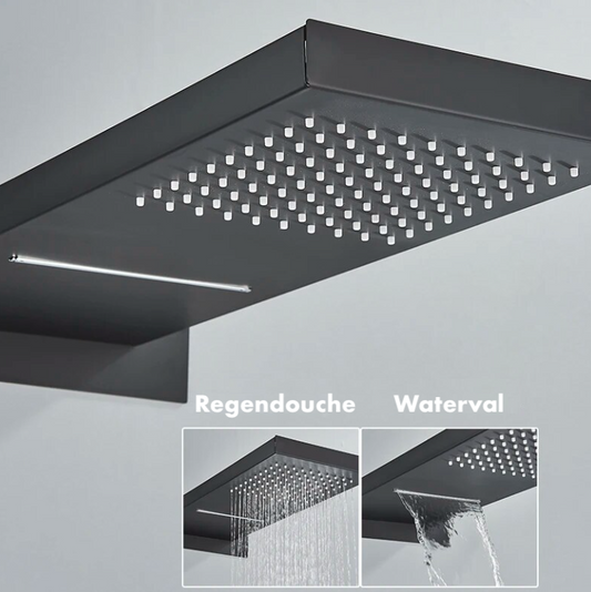 VoordeelPaleis® SmartPulse Plafond Losse RegenDouche Biarritz 2 weg waterval met regendoucheplateau mat zwart