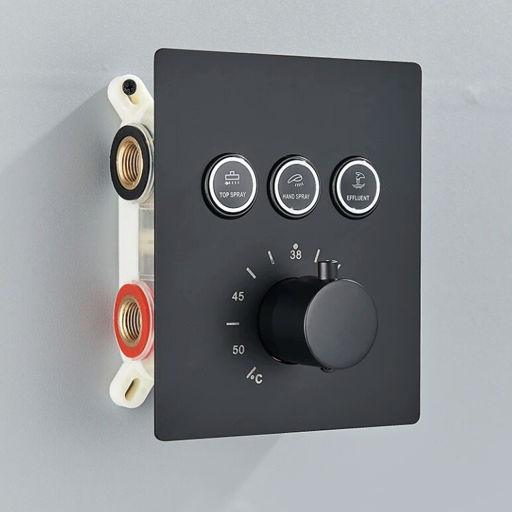 SaniSupreme® SmartPulse Wand Thermostatische Doucheset Biarritz 3 weg waterval met regendoucheplateau mat zwart