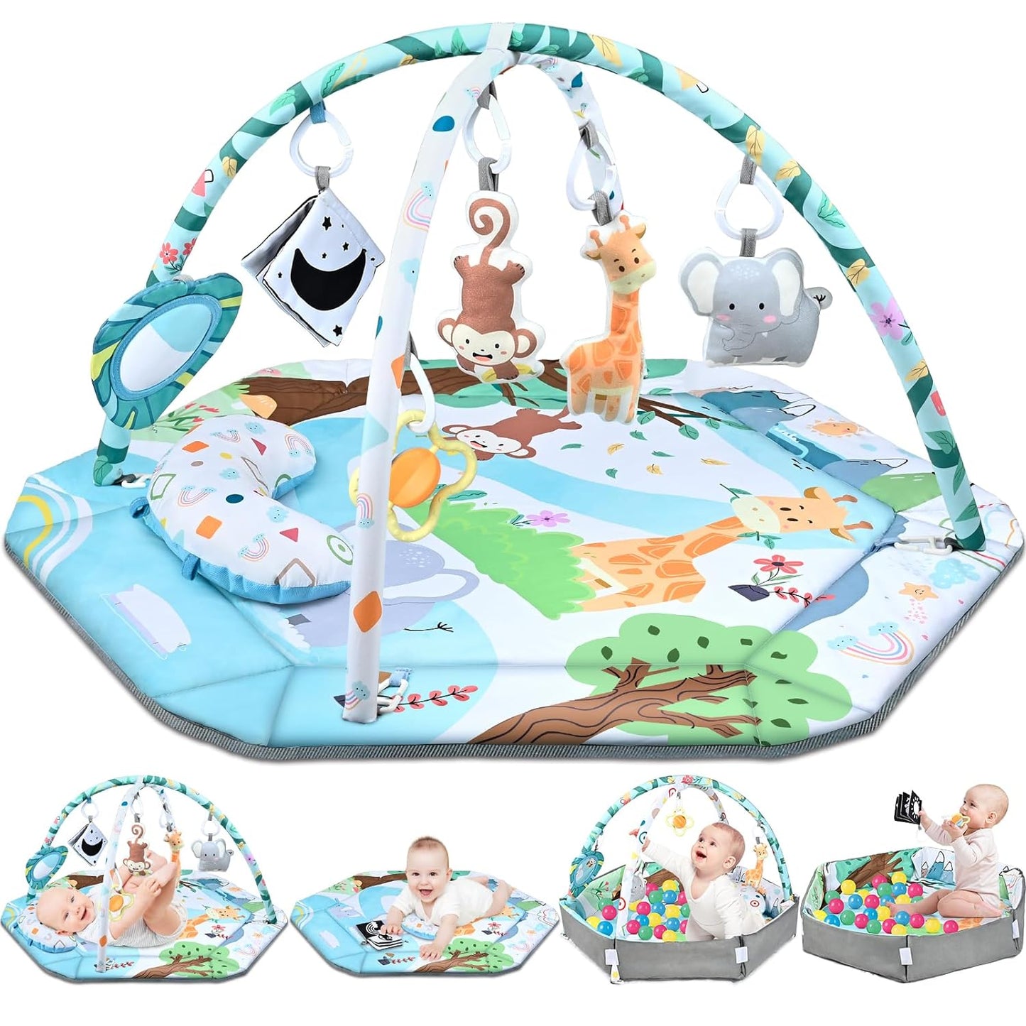Speelkleed Baby – 8-in-1 Activiteitenspeelmat met 6 Speeltjes, Wasbaar en Veilig – Stimuleert Ontwikkeling