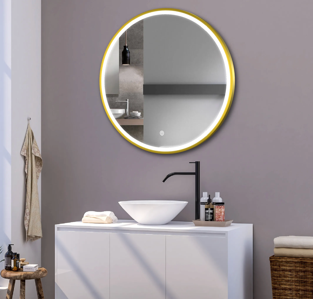 VoordeelPaleis® Badkamerspiegel Geborsteld Goud Rond 100 cm