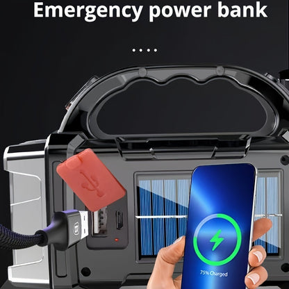 Superheldere LED Zoeklamp – Oplaadbare Powerbank met USB en Zonne-energie voor Outdoor Avonturen