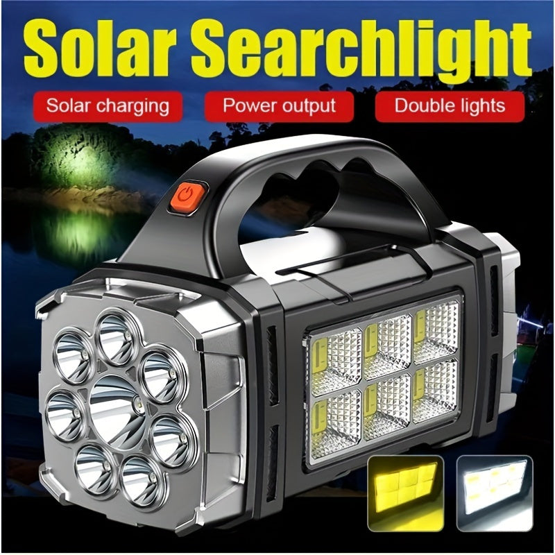 Superheldere LED Zoeklamp – Oplaadbare Powerbank met USB en Zonne-energie voor Outdoor Avonturen