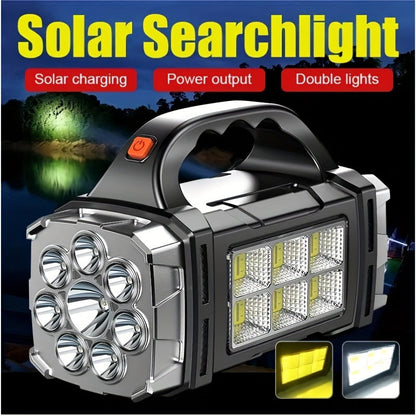 Superheldere LED Zoeklamp – Oplaadbare Powerbank met USB en Zonne-energie voor Outdoor Avonturen
