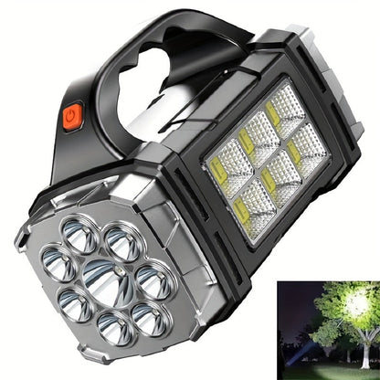 Superheldere LED Zoeklamp – Oplaadbare Powerbank met USB en Zonne-energie voor Outdoor Avonturen