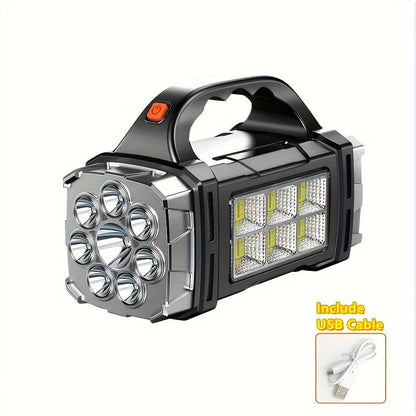 Superheldere LED Zoeklamp – Oplaadbare Powerbank met USB en Zonne-energie voor Outdoor Avonturen