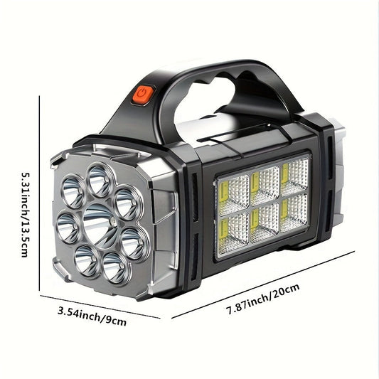 Superheldere LED Zoeklamp – Oplaadbare Powerbank met USB en Zonne-energie voor Outdoor Avonturen