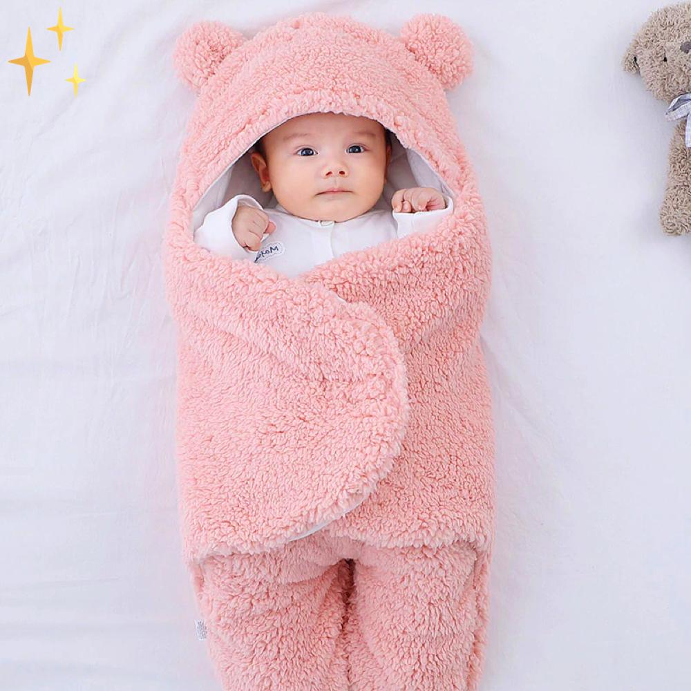 Superzachte slaapzak wikkeldeken in teddybeer-vorm met oortjes voor baby's van 0-6 maanden