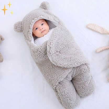 Superzachte slaapzak wikkeldeken in teddybeer-vorm met oortjes voor baby's van 0-6 maanden