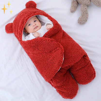 Superzachte slaapzak wikkeldeken in teddybeer-vorm met oortjes voor baby's van 0-6 maanden