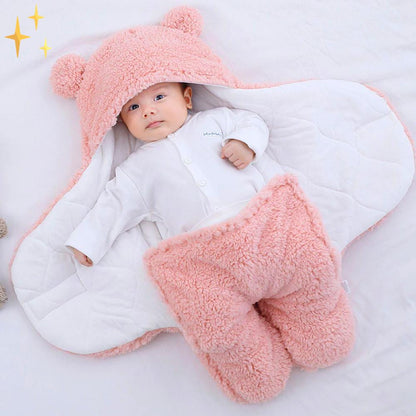 Superzachte slaapzak wikkeldeken in teddybeer-vorm met oortjes voor baby's van 0-6 maanden