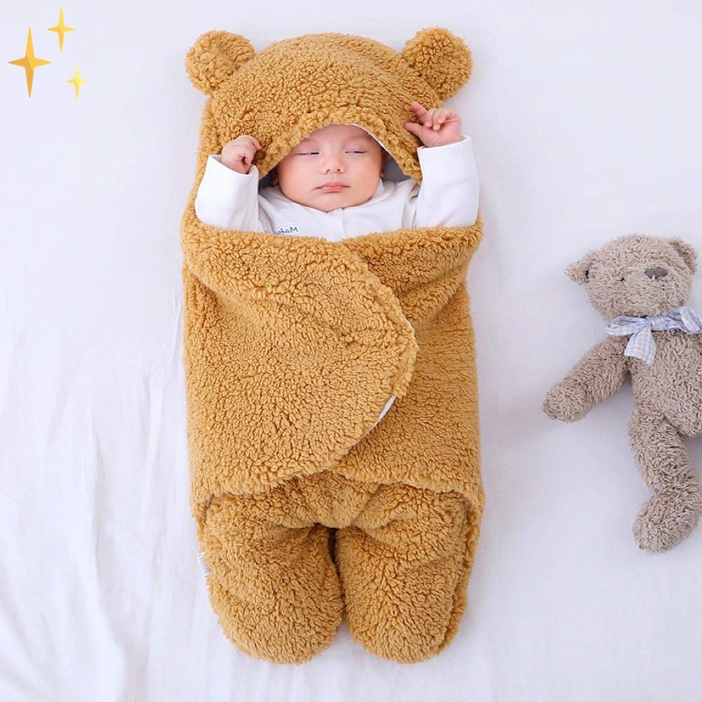 Superzachte slaapzak wikkeldeken in teddybeer-vorm met oortjes voor baby's van 0-6 maanden